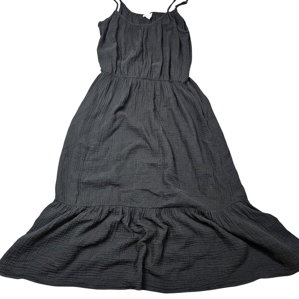 Evereve Midi Dress Womens XL Black Gauze Tiered Spaghetti Strap Casual Summer